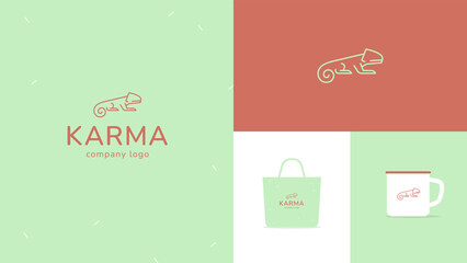 Karma Chameleon Company brand design. Chameleon line logo illustration. © Intramvros