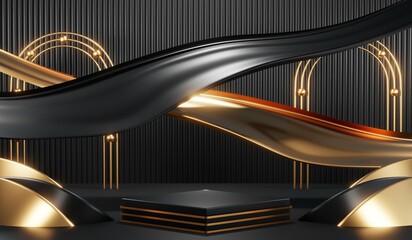 Obraz premium 3D rendering of blank product background for cream cosmetics Modern black podium background