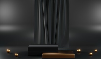 3D rendering of blank product background for cream cosmetics Modern black podium background