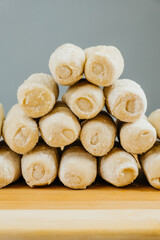 Raw tequeños ready to cook, typical Venezuelan snack at parties