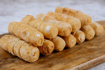 Fried tequeños, fingers stuffed with salty artisanal cheese, typical Venezuelan and Latin American food
