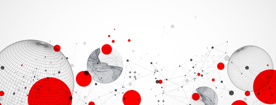 Sphere  theme with connected lines in technology style background. Wireframe illustration. Abstract 3d grid design.