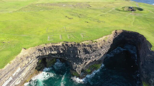 Aerial view of the Dun Briste sea stick at Downpatrick head, County Mayo - Republic of Ireland