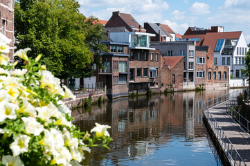 Fototapeta na wymiar Mechelen, Antwerp Province- Belgium, Historical buildings reflecting in the River Dyle