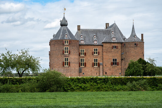Zaltbommel, Gelderland, The Netherlands, View over the Ammersoyen castle and green surroundings