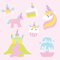 Unicorn collection in pastel color - flat design