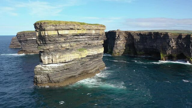 Aerial view of the Dun Briste sea stick at Downpatrick head, County Mayo - Republic of Ireland