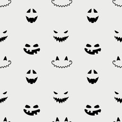 Seamless pattern with smiling faces of ghosts or Halloween pumpkins on a white background. Vector illustration