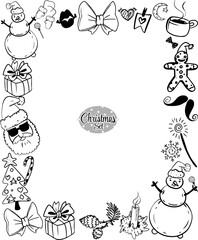 Festive frame. Contour illustrations, art on a transparent background from the 