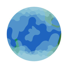 Abstract Earth globe with Pacific ocean and abstract continents on its side Planet in bright blue and green colors Vector illustration isolated on white background Flat cartoon style icon