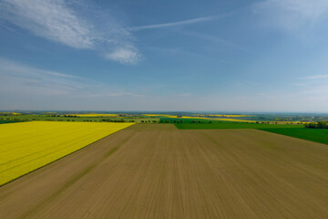 Panoramic view from the top of the fields in the countryside.