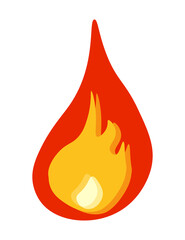 Fire icon isolated on white background Stylized flame element in red, orange and yellow colours Vector illustration in flat style
