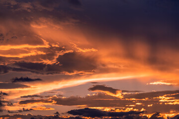 Sunset on blue sky. Blue sky with some clouds. Dramatic sky Golden sun beautiful background in Japan