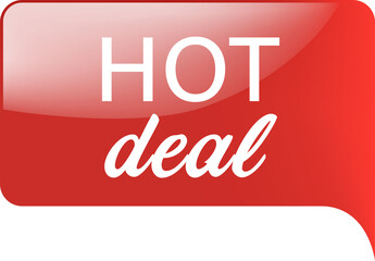 Red glossy label with HOT DEAL word design. Badge or banner in red color for digital marketing. 