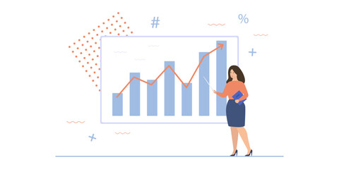 The coach talks about business processes using a growth chart. Vector illustration.