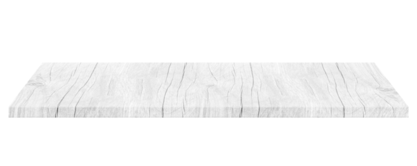 white wood shelf isolated on transparent background - PNG format.