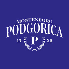 T-shirt stamp graphic, Montenegro Sport wear typography emblem Podgorica vintage tee print, athletic apparel design shirt graphic print