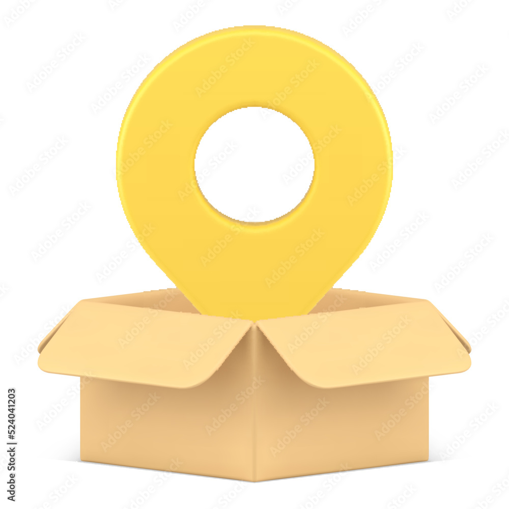 Poster logistic navigation cardboard box gps tracking service map pin realistic 3d icon vector illustration