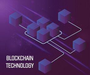 Smart Blockchain Technology background. Connected abstract isometric blocks