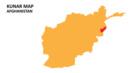 Obraz premium Kunar State and regions map highlighted on Afghanistan map.