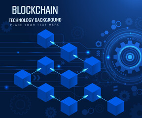 Blockchain technology concept design. Isometric cube with connecting lines.