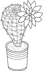 Vector illustration. Isolated line drawing. Image of a coloring book page for children with an image of a cactus. Suculent, cactus, child, doodle.