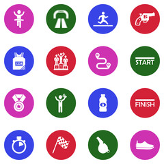 Fototapeta premium Marathon Icons. White Flat Design In Circle. Vector Illustration.