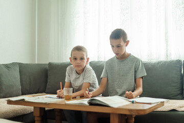 children study in the room, getting ready for school