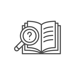 Book with magnifying glass icon, Vector illustration. Open book with magnifying glass icon, Book Search Vector Icon