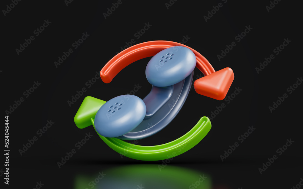 Poster call rotation arrow sign on dark background 3d render concept for recommendations
