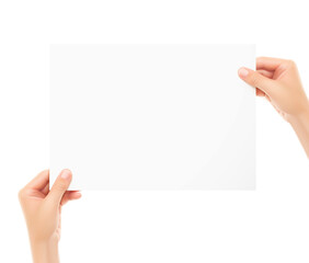 Two hands holding a white sheet. Vector illustration isolated on white background. Can be use for your design. Ready for your presentation. EPS10.	