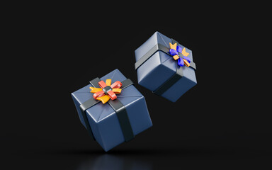 gift box sign on dark background 3d render concept for marketing offer black Friday 