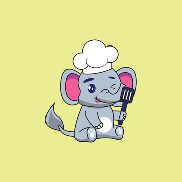 cute chef elephant character is good for cooking icon logos