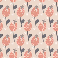 Poster Pink gray fantasy flower pink background, childish seamless pattern © OlgaKorica