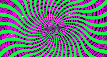 Abstract purple pink swirl background. Neon green wavy line. Glitch Art trippy digital screen. Luxury Backdrop. Banner. Web page template. Virtual and Augmented reality. NFT card. Celebration poster.