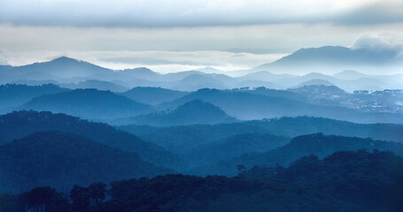 Beautiful panoramic view of mountain range in Lam Dong province, Vietnam