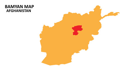 Obraz premium Bamyan State and regions map highlighted on Afghanistan map.