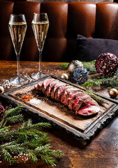 roast beef fillet on the Christmas table