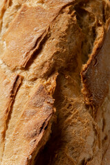 Close up of french crusty baguette, bread bakery themes