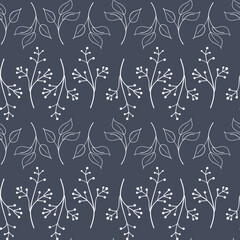 White plant on dark seamless pattern for textile design