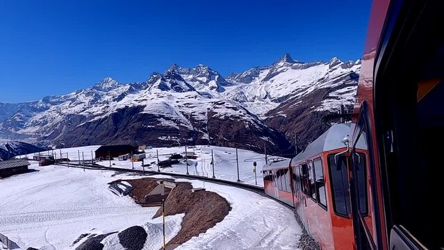 Train in Snow in Zermatt Winter