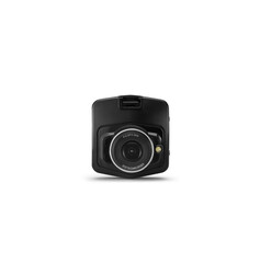 Front view of simple black digital dash camera or for cars, isolated on white