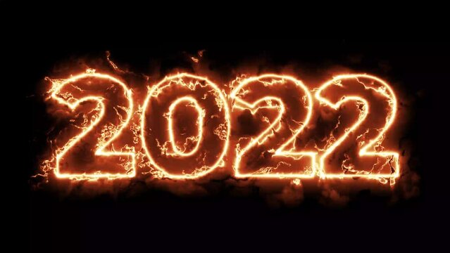 Burning 2022 text with the fire flame with hot color | firing up on text 2022  animation video
