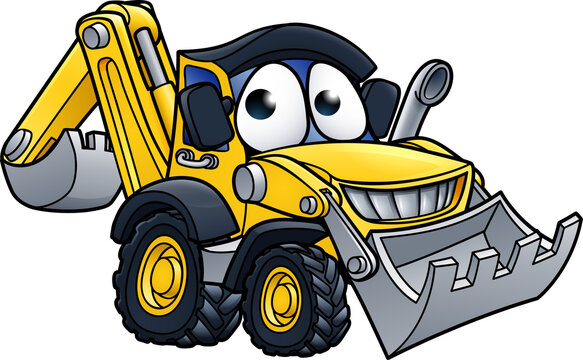 Cartoon Digger Bulldozer Character
