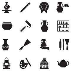 Pottery Icons. Black Flat Design. Vector Illustration.