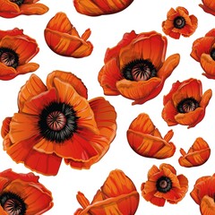 pattern of red poppies with a black center