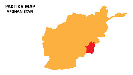 Paktia State and regions map highlighted on Afghanistan map.