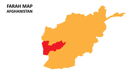 Farah State and regions map highlighted on Afghanistan map.