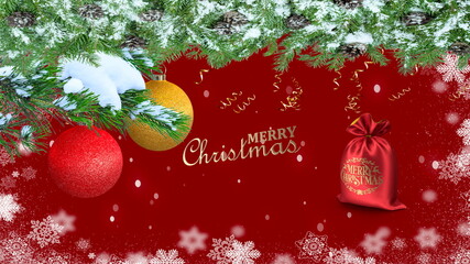  Merry Christmas Banner red and gold white snow flackes copy space template background