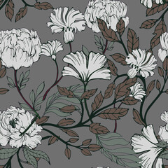 Seamless pattern beautiful Rose flowers vintage abstract background illustration. Art for fabric textile design.